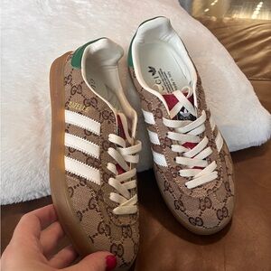 adidas Brown Monogram Athletic Shoes with White Accents